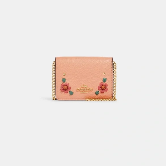 COACH Mini Wallet On A Chain With Floral Whipstitch BRAND NEW WITH TAGS - Picture 1 of 12